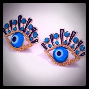 Retro 1 Gold Evil Eye Earrings